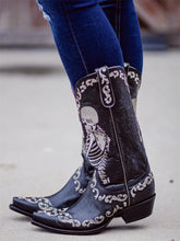 The Bone Skeleton Embroidered Snip Toe Wide Mid-Calf Western Boots